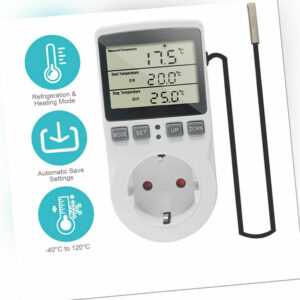 Temperaturregler Steckdose 230V &  Fühler Digital Thermostat Temperaturschalter