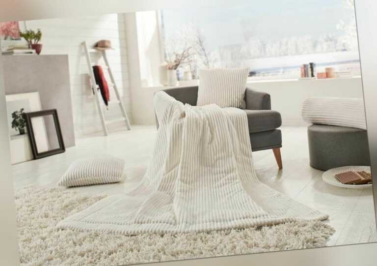 Gözze Wende Wohn Kuschel Decke Cord Optik 150 x 200 cm Weiß Bett
