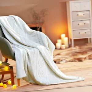 Kuscheldecke  Strickoptik creme, 130 x 170 cm Decke Wohlfühldecke