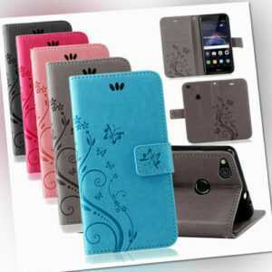 Huawei Handy Tasche Handyhülle Schutz Hülle Blumen Flip Cover Buch Case Etui