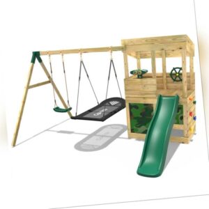 Swingschaukel Klettergerüst inkl. Ausblicksturm Teleskop Lenkrad und Kletterwand