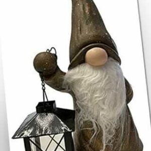 khevga XL Wichtel Figuren Keramikfigur Winter Weihnachten 30cm mit Laterne