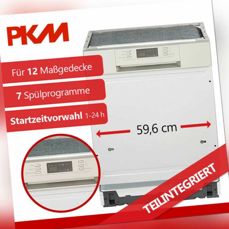 PKM Einbau Geschirrspüler 60cm teilintegriert Spüler Spülmaschine Silber Display
