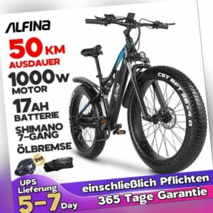 E Mountainbike 1000W Fat Bike 26 Zoll Elektrofahrrad 48V 17AH 816Wh 7G Shimano