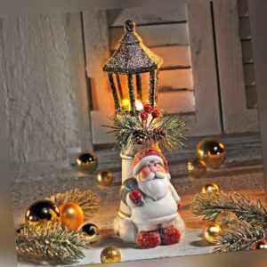 LED-Laterne mit Weihnachtsmann Santa Weihnachten Deko beleuchtet, Keramik, 23 cm