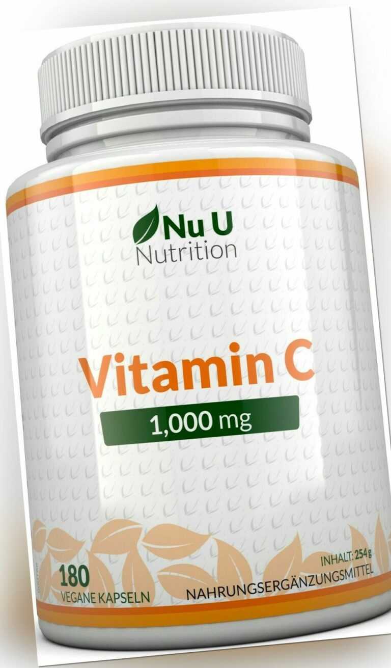Vitamin C 1000mg Immununterstützung 180 Tabletten, keine Kapseln High Strength