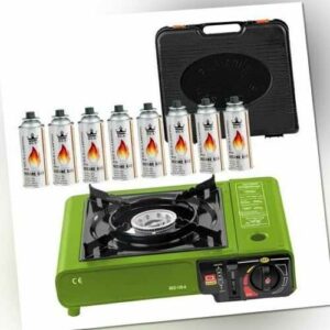 Gaskocher Campingkocher Set Gasflaschen Koffer Tisch Gas Herd Notfallkocher Grün