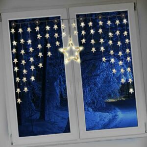 Beleuchtete Weihnacht Lichterkette Fensterdeko Sternenvorhang 90 LED warm weiß