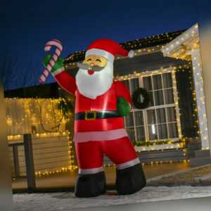 HOMCOM Aufblasbarer Weihnachtsmann mit Zuckerstange 250 cm Santa Geschenk LED