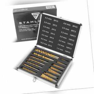 STAHLWERK HSS Spiralbohrer 1,5-10 mm 99 Teile Set DIN338 TiN Metallbohrer Bohrer