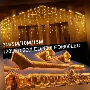 LED Eisregen Lichterkette Vorhang Außen Eiszapfen 200/400/600 LEDs