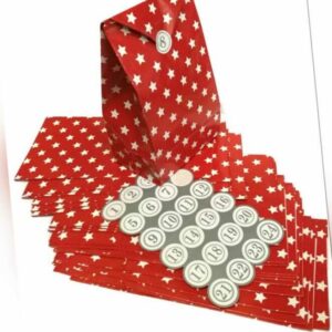 Adventskalender-Set 24 Tüten Aufkleber Sterne Rot 25x12x8cm Weihnachten Nikolaus