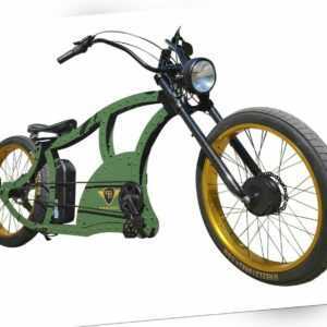 Power-Bikes, Pedelec, E-Bike, retro, Fatbike, Cruiser, Fahrrad, olive grün, gold
