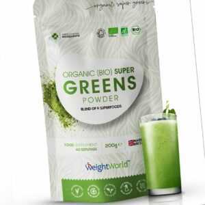 BIO Super Greens Pulver mit Vitamin C & Vitamin A & Vitamin B & Vitamin E - 200g