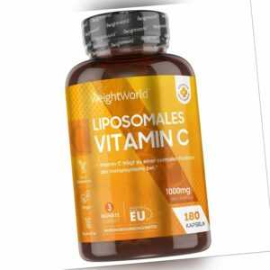 Liposomal Vitamin C Kapseln - 180 Stück - 1000mg - mit reinem Hagebutten Extrakt