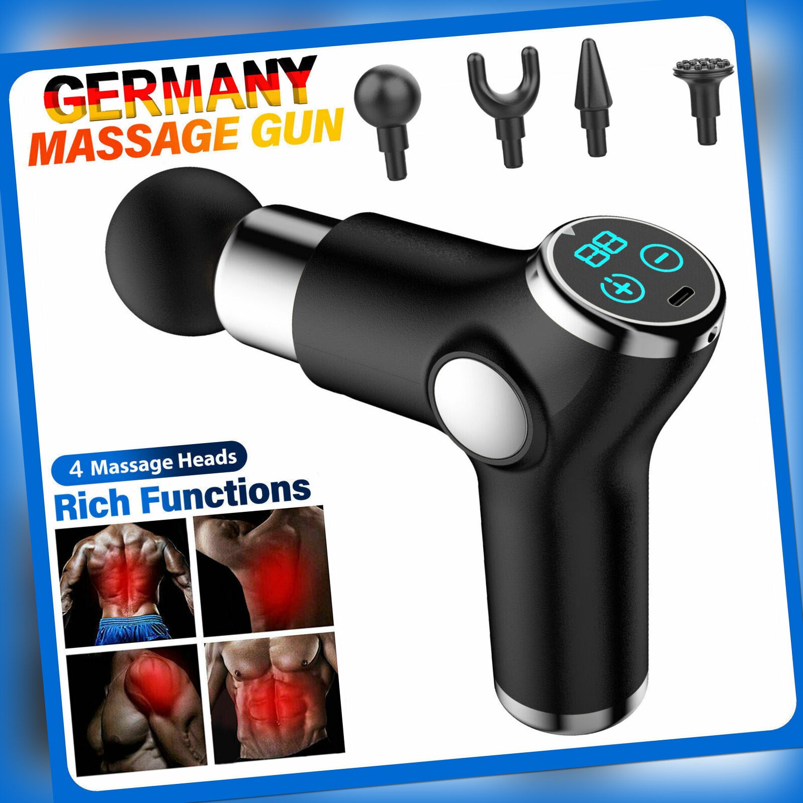 Electric Massagepistole Massage Gun Massager Massagegerät Muscle Gun 4 Köpfe