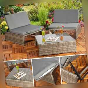 Gartenmöbel Sessel Sitzgarnitur + Tisch Gartenset Lounge Poly Rattan Grau