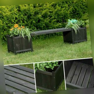 2in1 Gartenbank Schwarz + 2 Blumenkübeln Holzbank Blumenkasten Holz Garten Bank