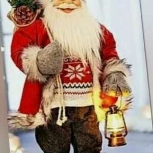 XL Nikolaus Santa Claus Weihnachtsmann mit Led Laterne Weihnachtsdeko Rot 60cm