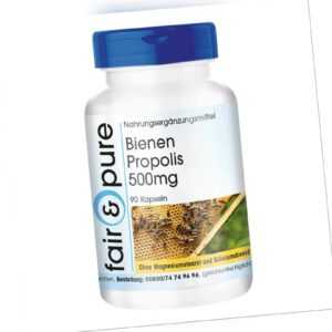 Bienen Propolis Extrakt 500 mg, 90 Kapseln für 45 Tage, 3% Galangin, fair & pure