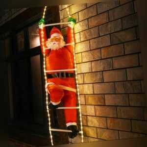90cm Kletternder Weihnachtsmann auf LED Leiter Nikolaus Figur Weihnachtsdeko DE