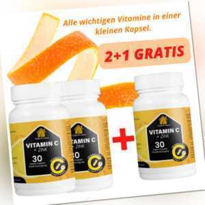 2+1 GRATIS 30-90 KAPSELN-VITAMIN C MIT ZINK kombiniert HOCHDOSIERT OHNE CHEMIE