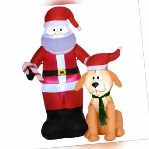 157 cm Aufblasbarer Weihnachtsmann mit Hund Weihnachtsdeko mit LED Wasserdicht