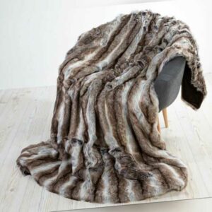 Felldecke (Fellimitatdecke) Wolf grau-braun, Kuscheldecke,