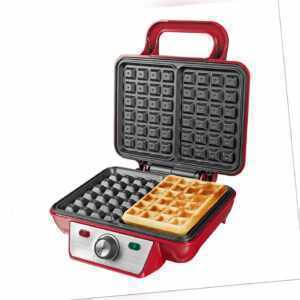 GOURMETmaxx Waffeleisen Belgische Waffeln Edelstahl Rot Cool-Touch-Griff 1000W