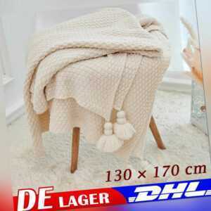 Strickdecke Kuscheldecke Gestrickte 130x170cm mit Quaste