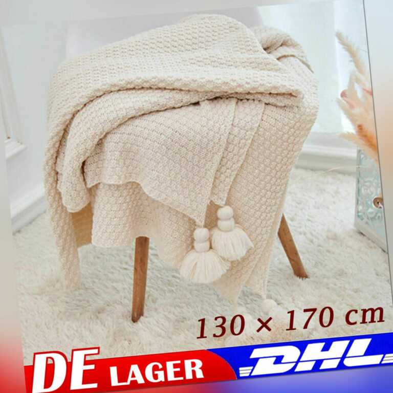 Strickdecke Kuscheldecke Gestrickte 130x170cm mit Quaste