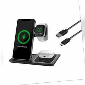 QI Wireless charger Ladestation 3 in 1 Ladegerät für iPhone Apple Watch Air Pods