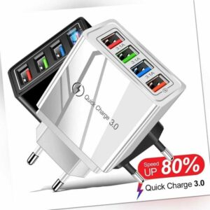 USB Mehrfachstecker 4 fach Mehrfach Schnellladegerät Netzteil Adapter QC 3.0 DE