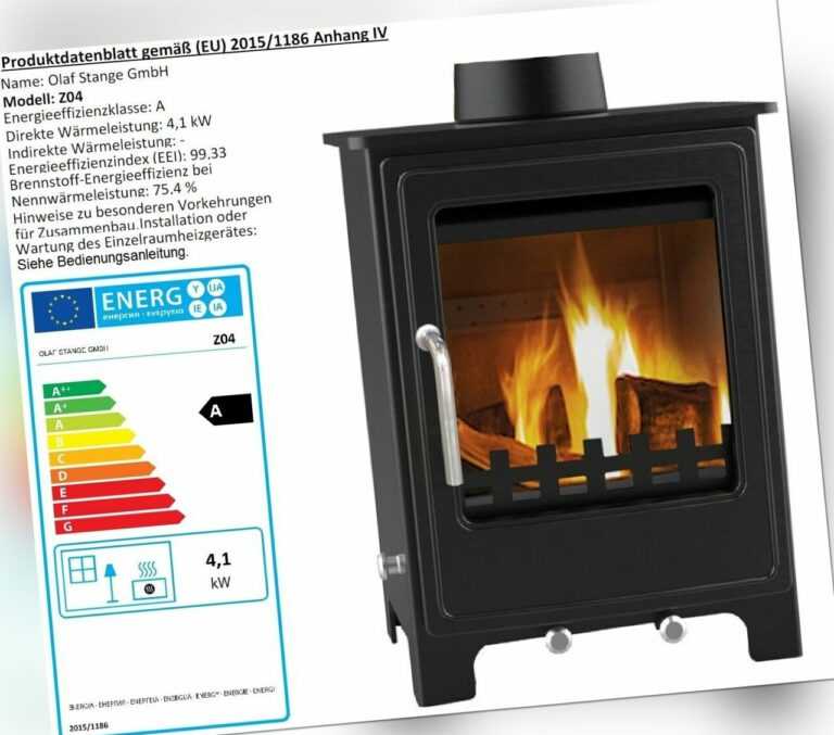 EEK A Kleiner Kaminofen Z04, externe Zuluft, Holz&Kohle + dauerbrandf. – 4,1 kW