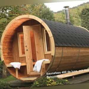 Saunafass 400 de Luxe 2,35 x 4,00 m - Fichte oder Thermoholz Wolff mit Optionen