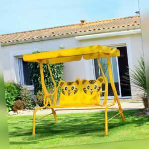 Outsunny Kinder Hollywoodschaukel 2-Sitzer Kinderschaukel mit Dach Metall Gelb