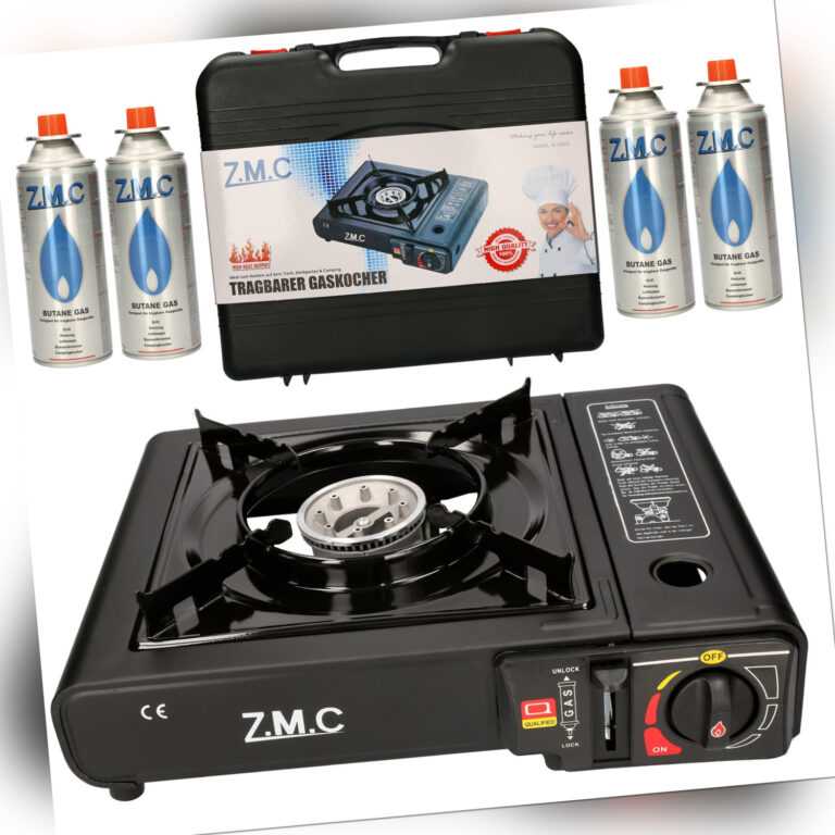 ZMC Campingkocher 1 Flammig Camping Gas Kocher Herd + Butan Gaskartuschen 227g