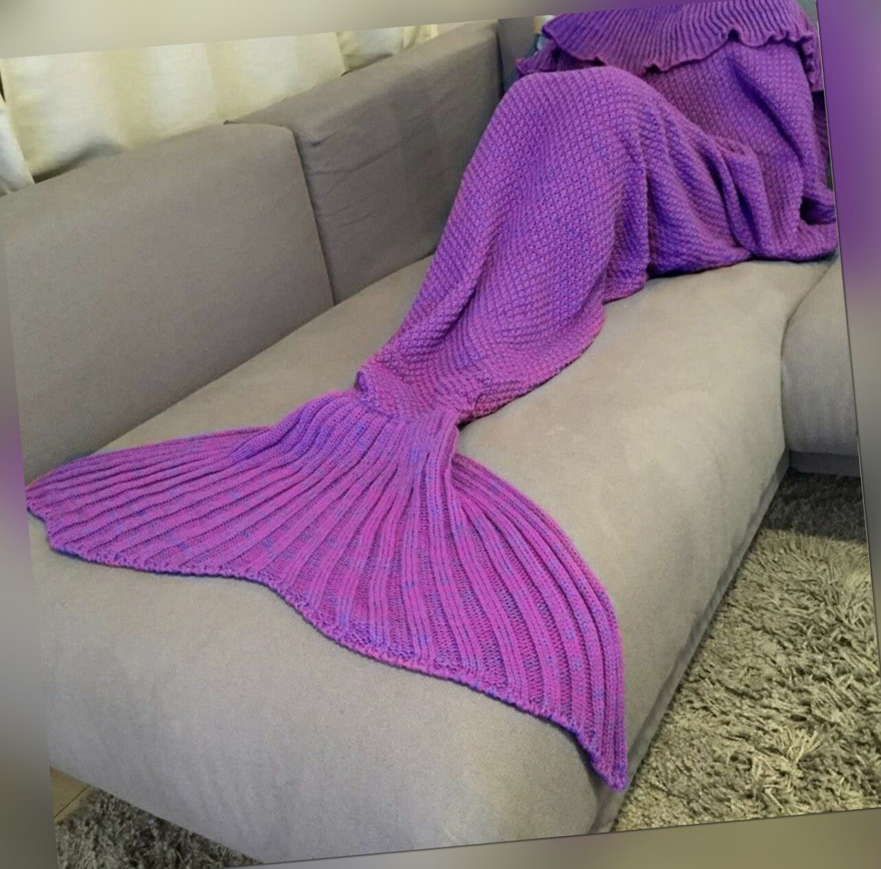 Rosa/lila Erwachsene Strick Meerjungfrau Decke Fischschwanz warm