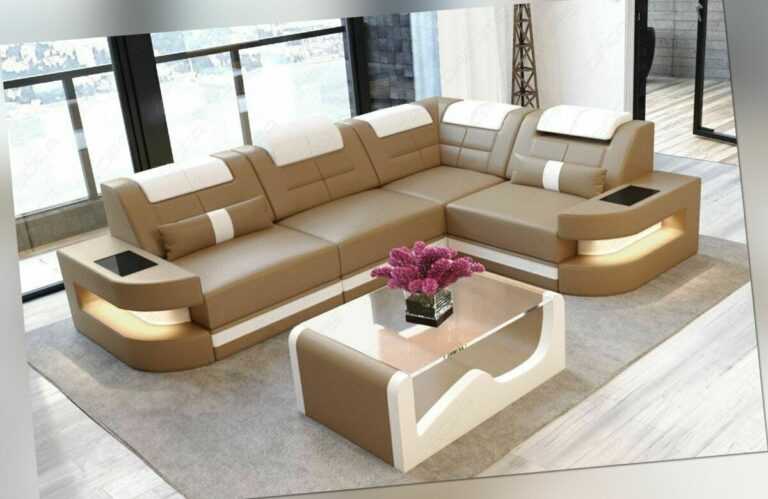 Sofa Ledercouch Ecksofa Leder COMO L Form LED Beleuchtung Modern Designersofa