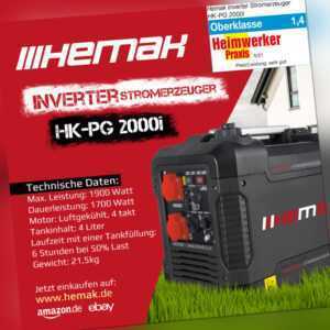 Stromerzeuger Inverter HEMAK HK-PG 2000i Tragbar 4 Takt 1900 Watt Benzin USB