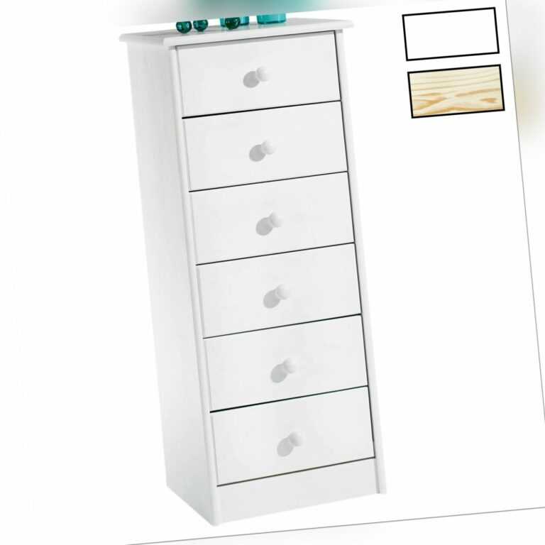 Kommode Hochschrank mit 6 Schubladen Highboard Kiefer massiv lackiert