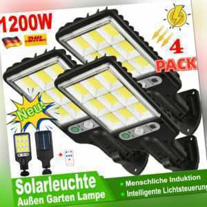 4X 1200W LED Solarleuchte mit Bewegungsmelder Außen GartenStrahler Solarlampe DE