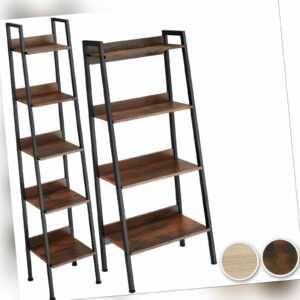 Leiterregal mit 4/5 Ebenen Standregal Bücherregal Regal Holz + Metall Industrie