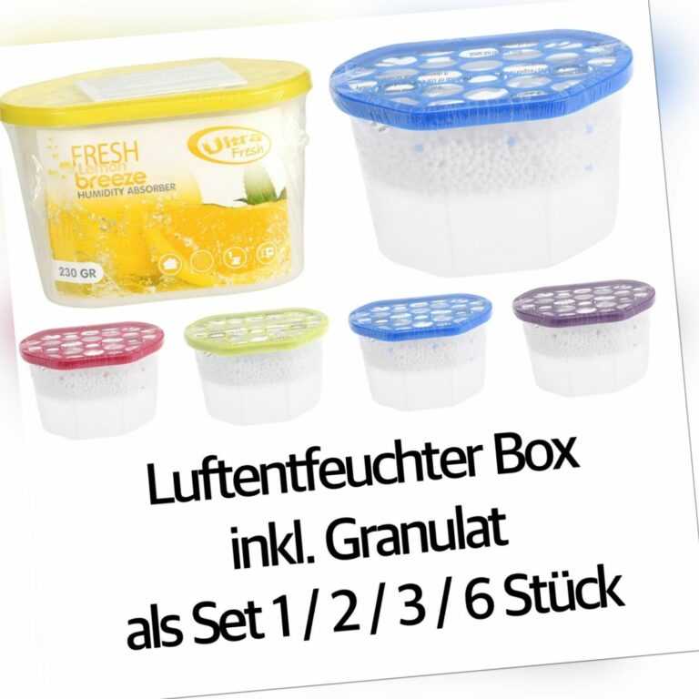 Luftentfeuchter Set 1 - 6 Stück mit Duft Granulat Raum Entfeuchter Trockner 230g