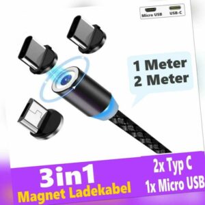 Ladekabel für Samsung Handy Magnet LED 1m | 2m Micro USB Typ-C LG Huawei Xiaomi