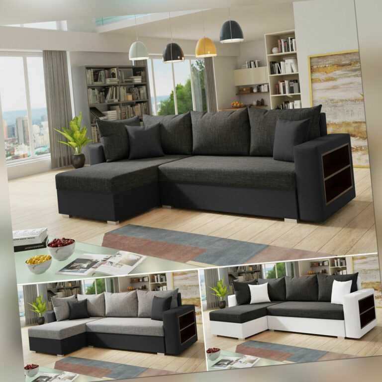 Ecksofa Lord mit praktischen Regal - Sofa mit Bettkasten, Schlaffunktion, L-Form