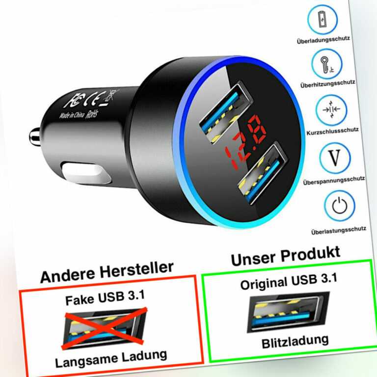 Zigarettenanzünder 2 USB Ladegerät KFZ LKW Auto Ladeadapter Handy IPhone Huawei