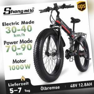 26 Zoll Elektrofahrrad 1000W E-Bike 48V 614Wh Faltbares Fahrrad 7G Fat City Bike