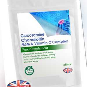 Glucosamin Chondroitin MSM & Vitamin C (30/60/90/120/180) Gelenk- & Knochenpflege, UK
