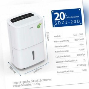 Luftentfeuchter Raumentfeuchter 10/16/20L/Tag Entfeuchter Trockner 24Timer LED